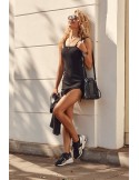 Rochie mini din bumbac cu bretele, neagra DD1121 - Magazin online - Boutique